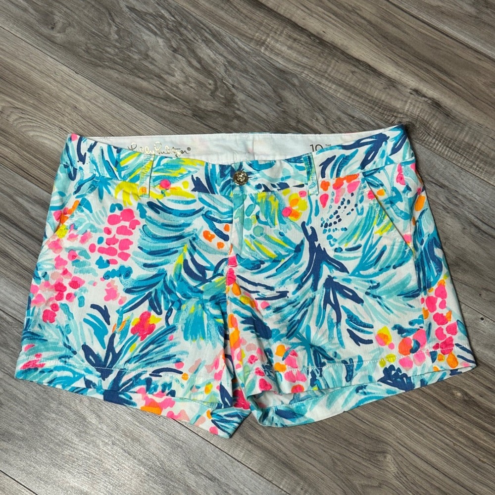 Lilly Pulitzer The Callahan Short 5 Inch Inseam Blue Pink Tropical Floral 10